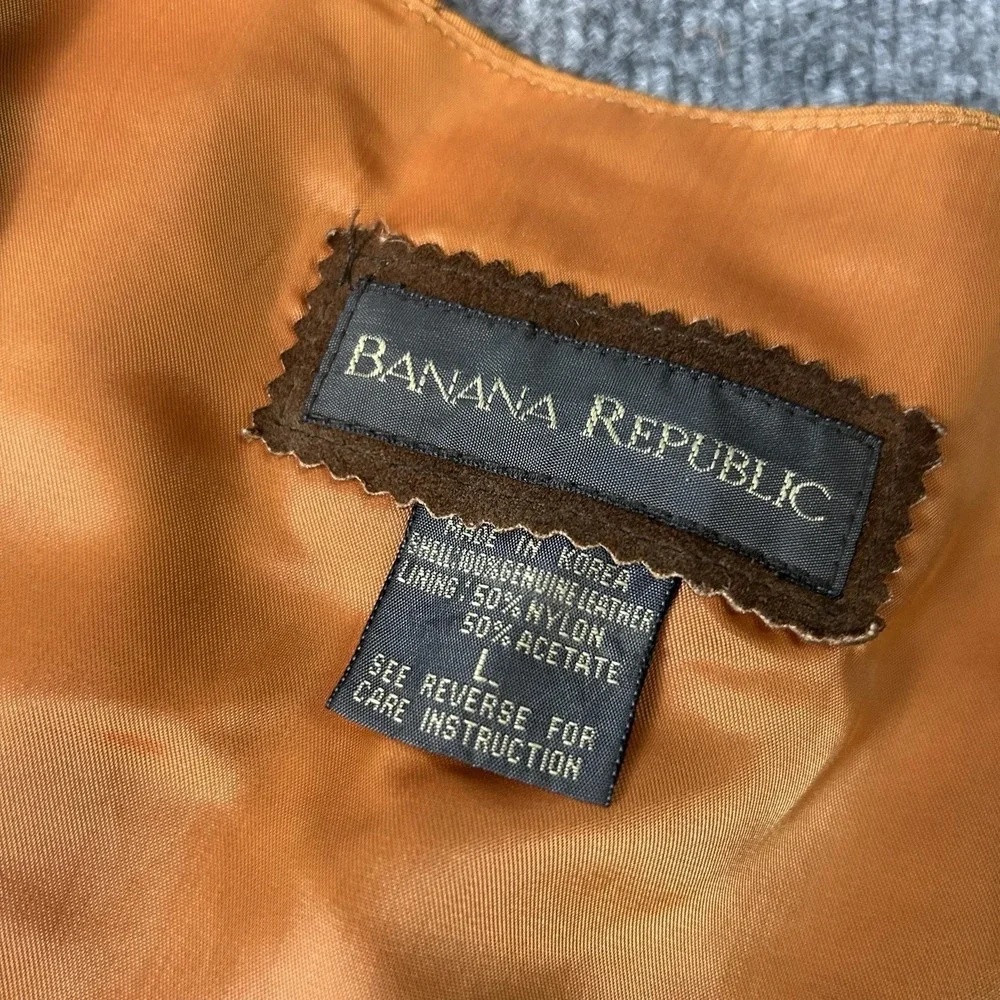 Banana Republic Suit Vest Mens Medium Brown Leather Suede Belted Lined